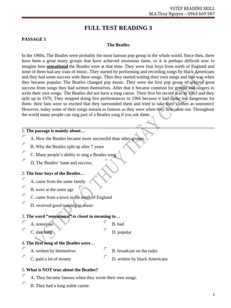 ĐỌC HIỂU FULL TEST 3 - Copy | PDF | Wild Boar | Birds