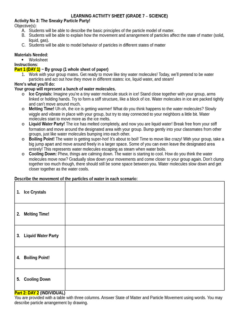 Learning Activity Sheet Grade 7 Science | PDF | Water | Liquids