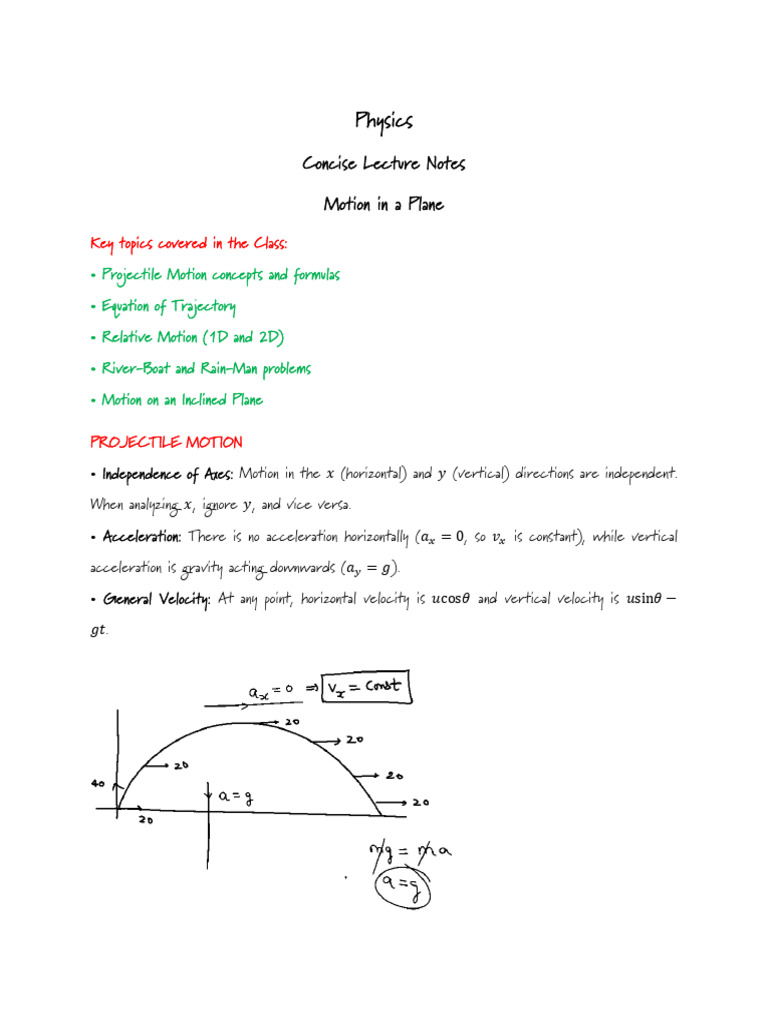 Motion in a Plane_Short Notes.pdf | PDF | Classical Mechanics | Motion ...