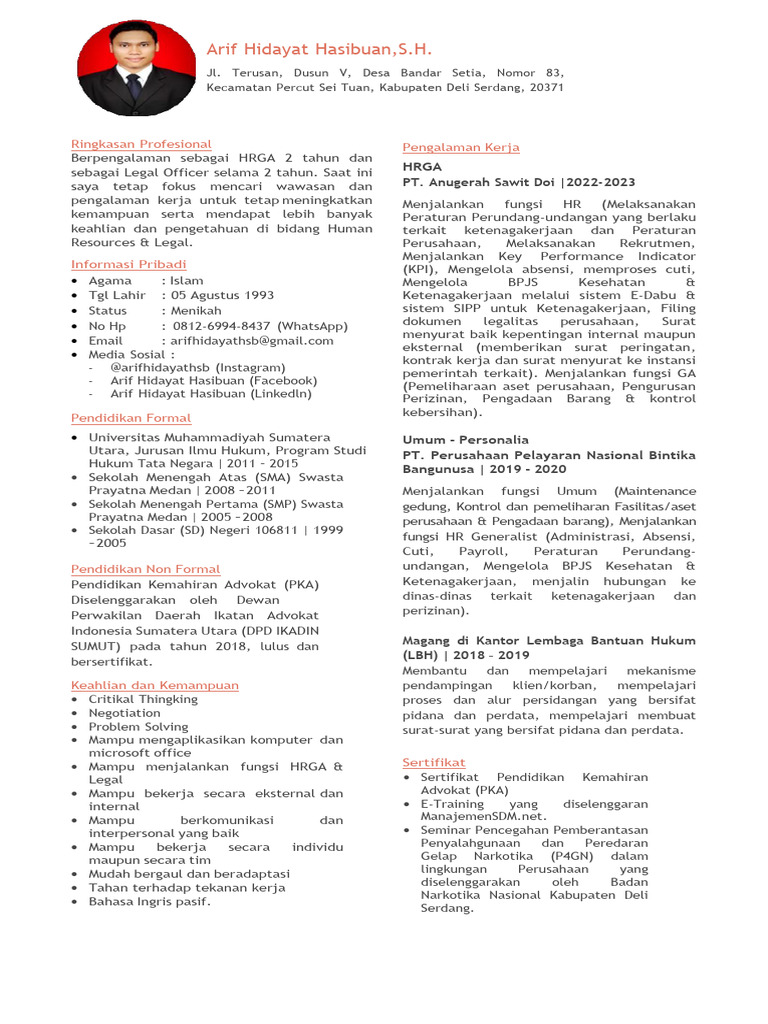 CV Arif Hidayat Hasibuan | PDF