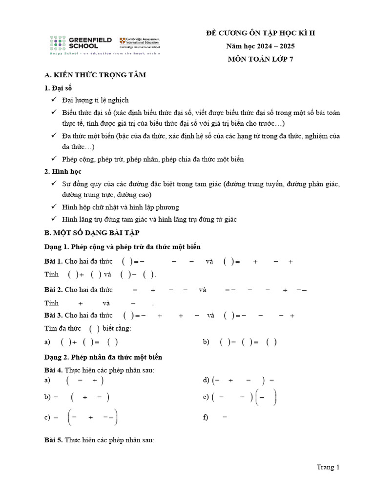 DCOT - K7 - Toán - CLC, GC, Cam | PDF