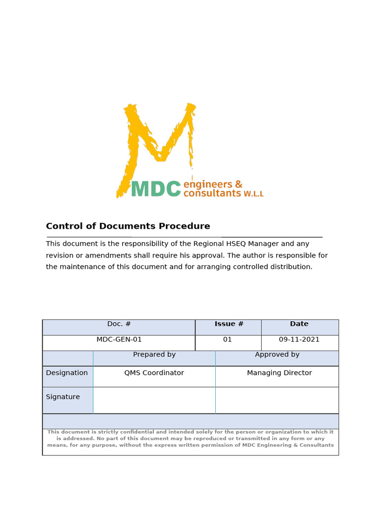 MDC-GEN-01 Control of Documents Procedure | PDF