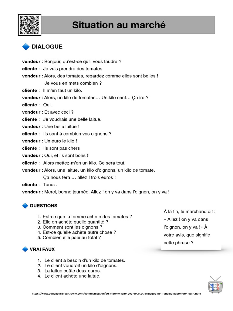 Au Marche Dialogue en Francais Fle | PDF