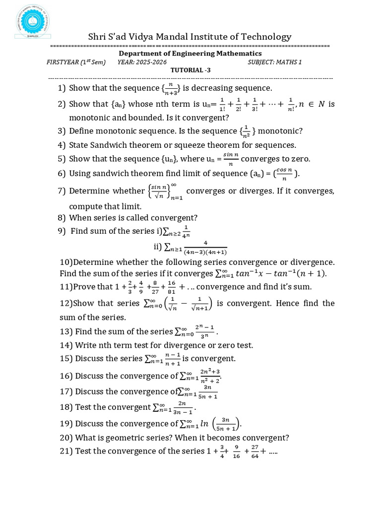 Tutorial 3,4 & 5 | PDF | Sequence | Power Series