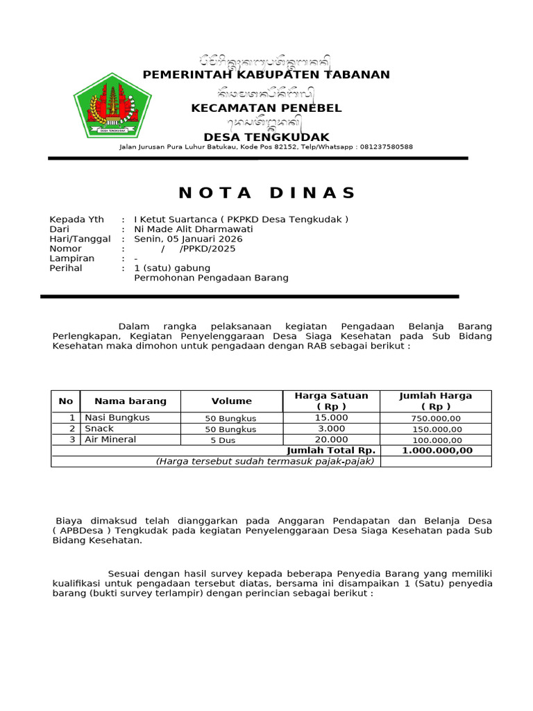 Contoh Kerja Sama Desa Penyedia Fix | PDF
