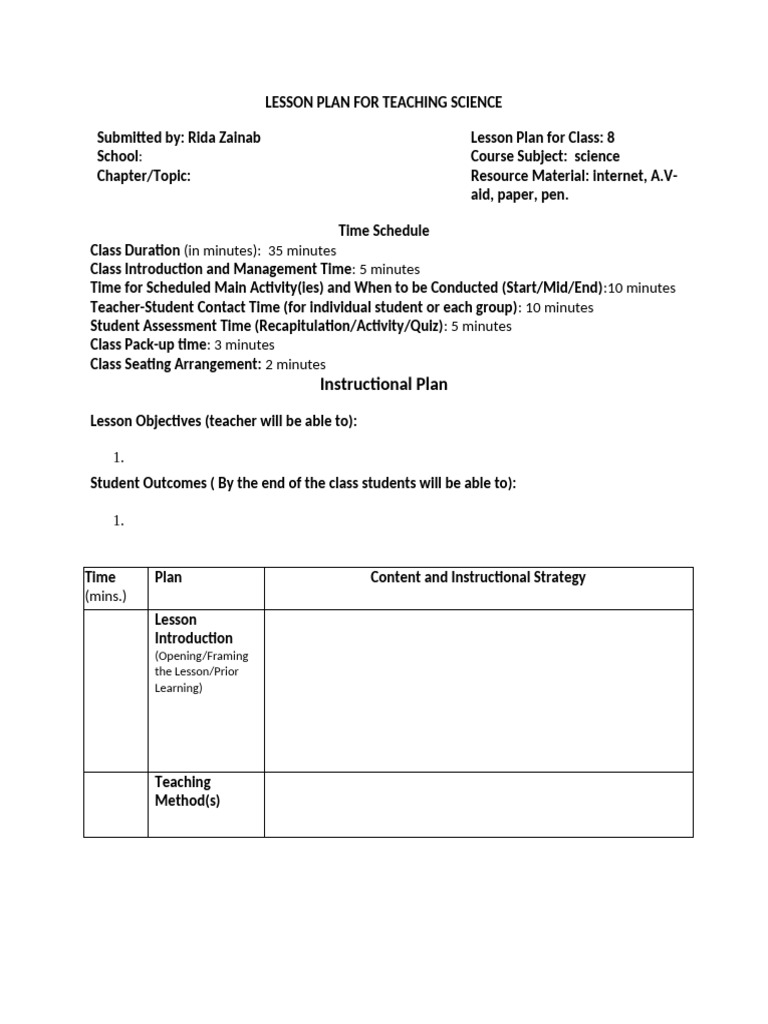 LESSON PLAN Template Fod Practicum | PDF