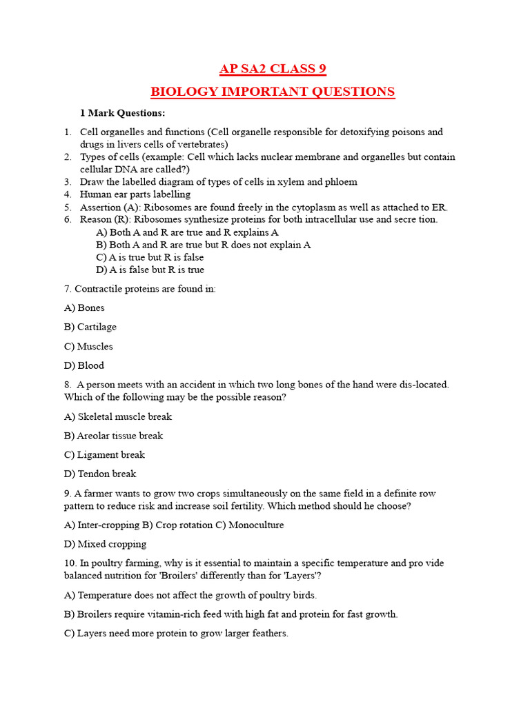 Class 9 Imp Sa2 Bio | PDF | Cell (Biology) | Muscle