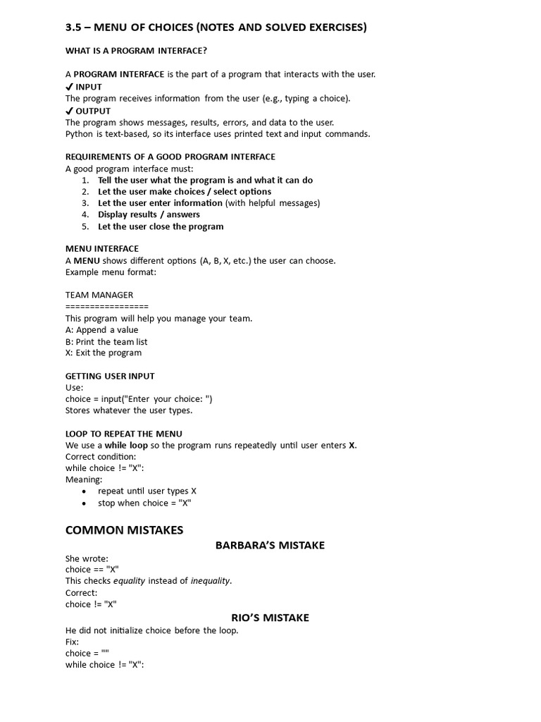 3.5 Menu of Choice | PDF | Menu (Computing) | Control Flow