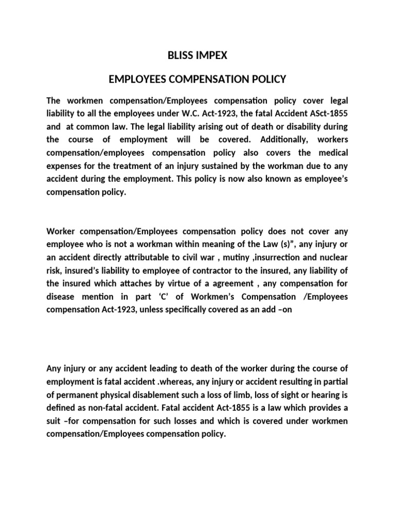 Employees Compensation Policy | PDF | Employment | Workers' Compensation
