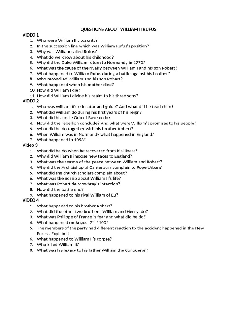 Questions About William II Rufus | PDF