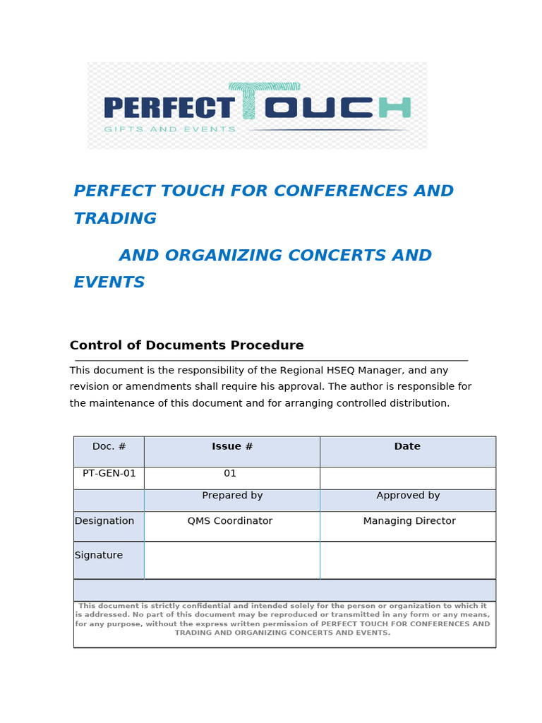 PT-GEN-01 Control of Documents Procedure | PDF | Quality Management ...