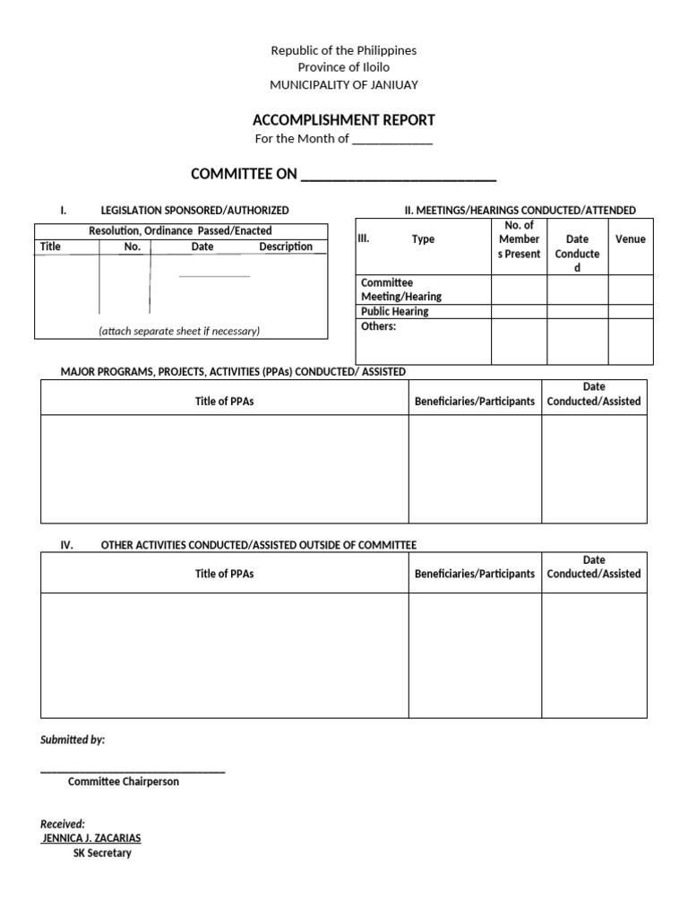 Sk Kagawad Accomplishment Template | PDF
