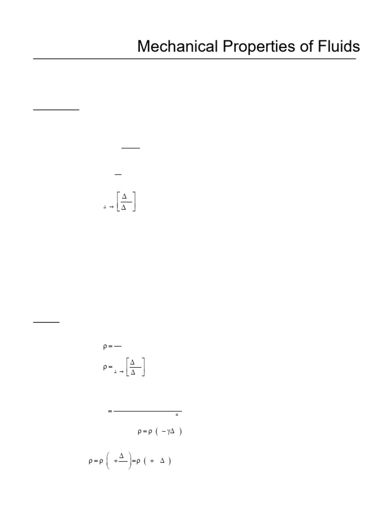 Mechanical Properties of Fluids Formula Sheet | PDF