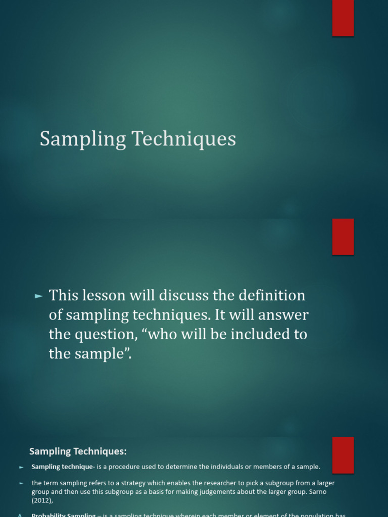 Lesson 2 in Statistics Sampling Technique | PDF | Sampling (Statistics ...