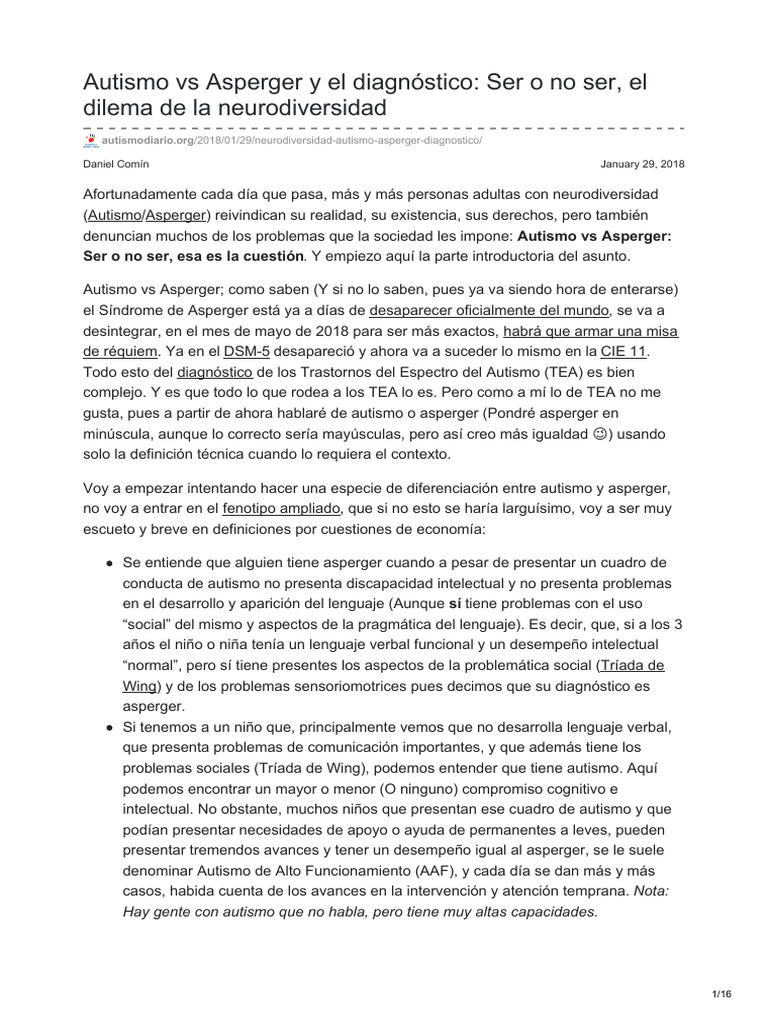 Autismo Vs Asperger y El Diagnóstico Ser o No Ser El Dilema de La ...