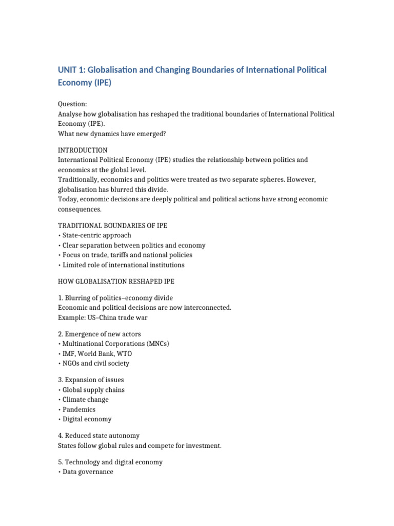 Unit 1 IPE Globalisation Answer | PDF