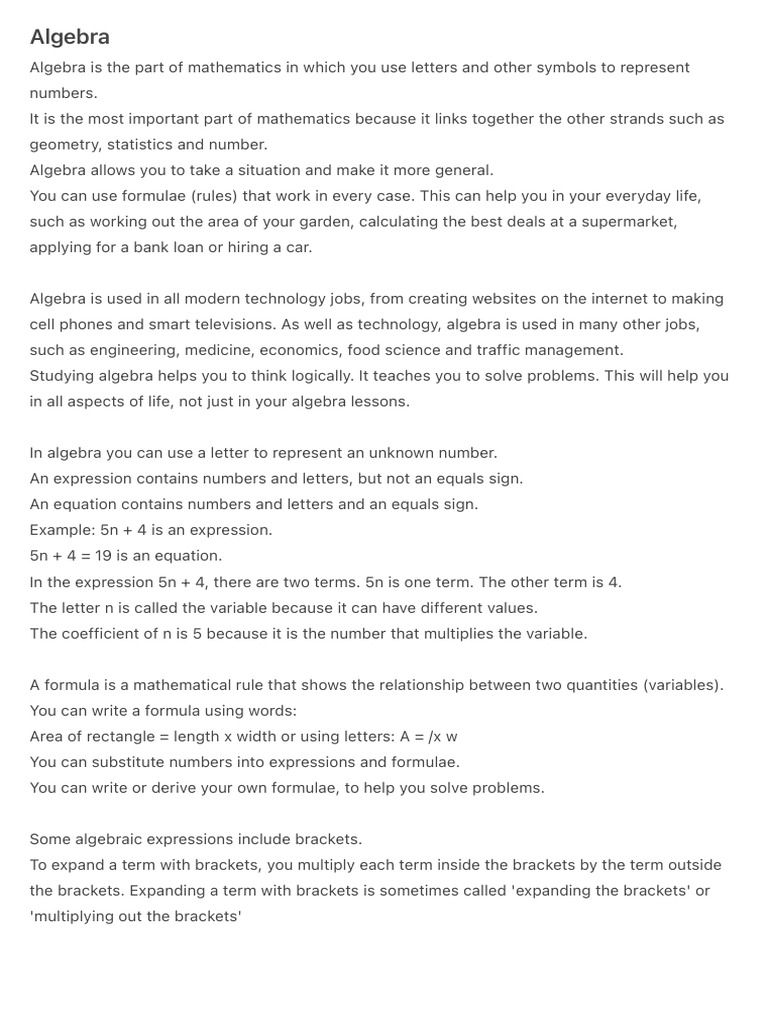 Algebra | PDF | Algebra | Variable (Mathematics)