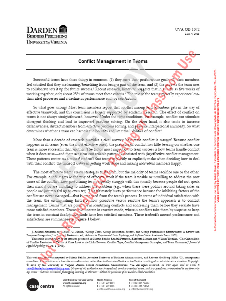 UVA-OB-1072 | PDF | Conflict Resolution | Consensus Decision Making