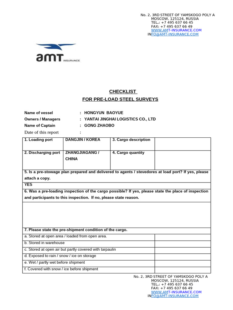 1 - AMT - Preload Check List | PDF | Cargo | Bill Of Lading