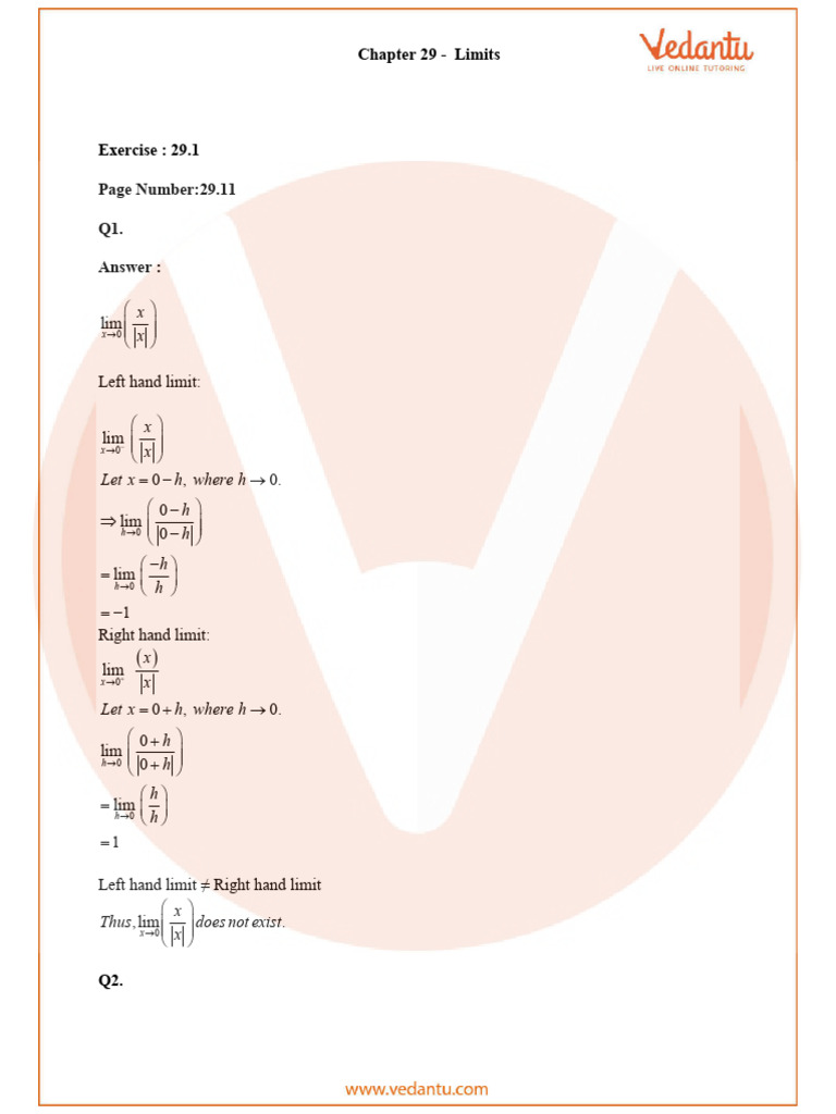 RD Sharma Class 11 Maths Solutions Chapter 29 - Limits | PDF