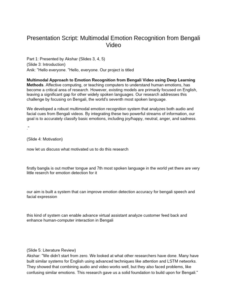 Presentation Script - Multimodal Emotion Recognition From Bengali Video ...