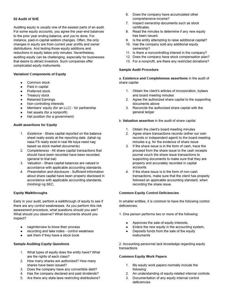 02 Audit of SHE | PDF | Equity (Finance) | Stocks
