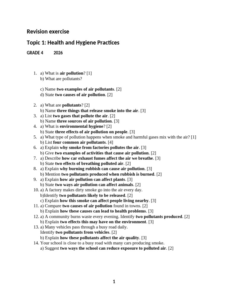 Grade 4 Sci Topic 1 Revision Exercise | PDF | Air Pollution | Natural ...
