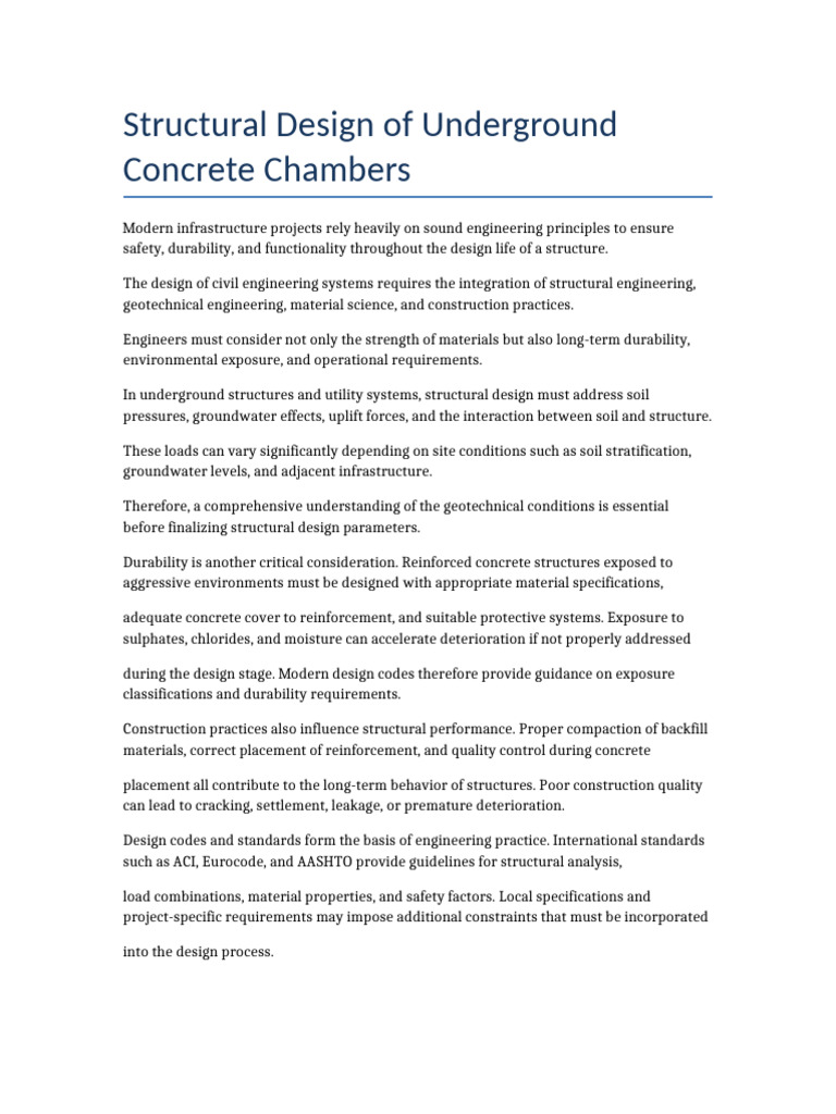 Structural Design of Underground Concrete Chambers | PDF | Concrete ...