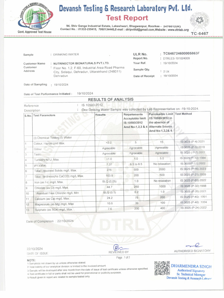 Water Test Report | PDF