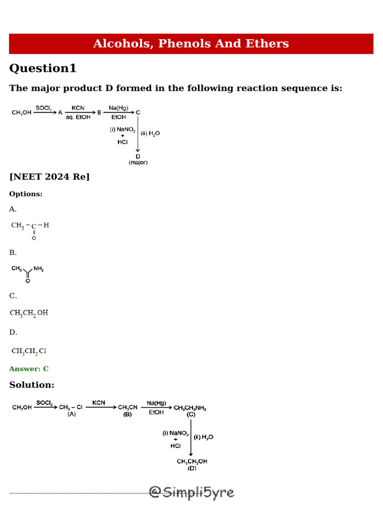 Alcohol,Phenols&Ethers PYQ | PDF | Ether | Aldehyde