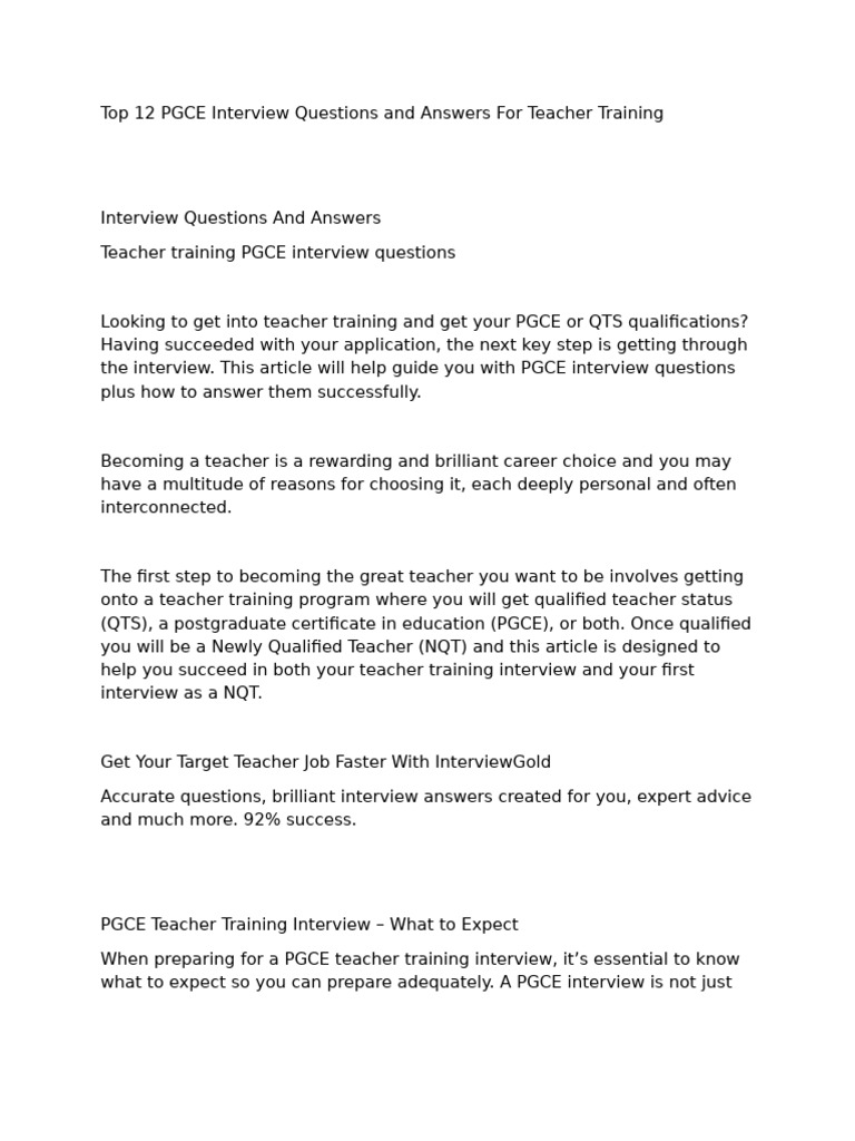 Probable PGCE Interview Questions | PDF