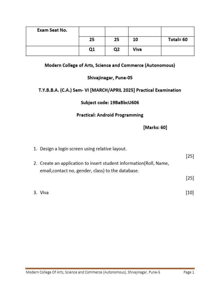 SEM VI Revised TYBBA (CA) 2024 - 25 Android Slips | PDF | Android ...