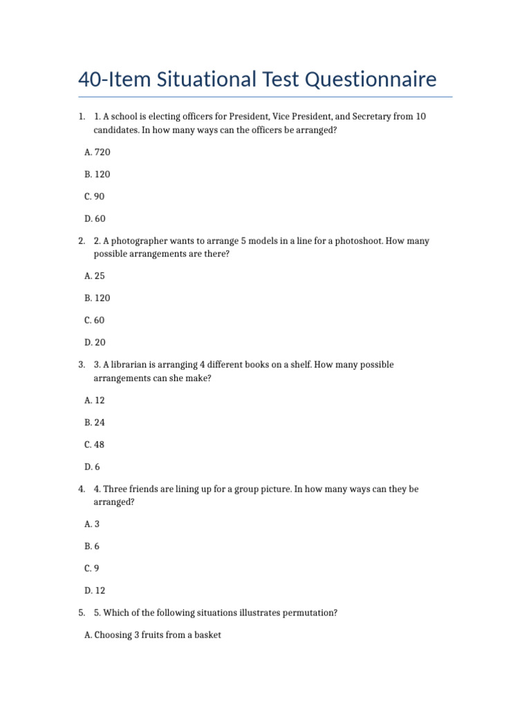 Situational Test Questionnaire | PDF | Playing Cards | Chess