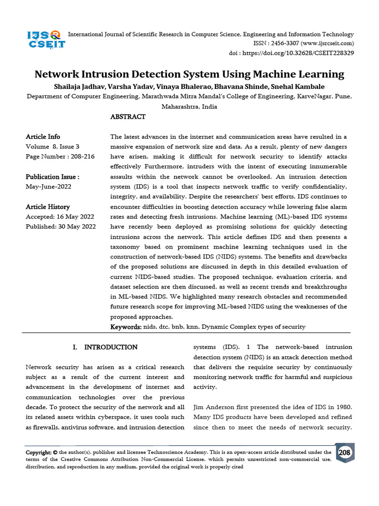 Network Intrusion Detection System Using Machine L | PDF | Statistical ...