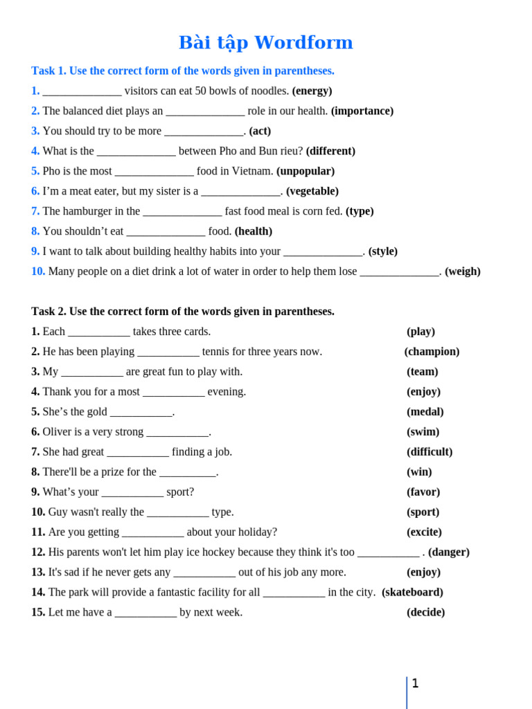 Bài tập Wordform | PDF