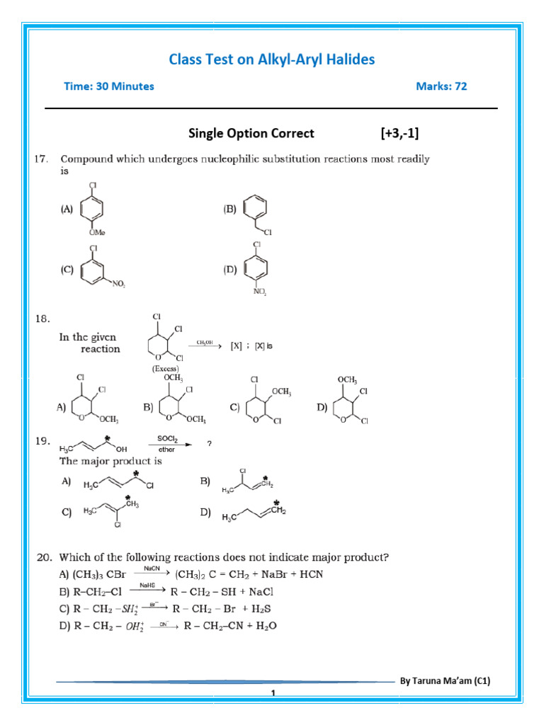 Alkyl Halides Revision Test-1 (2) | PDF
