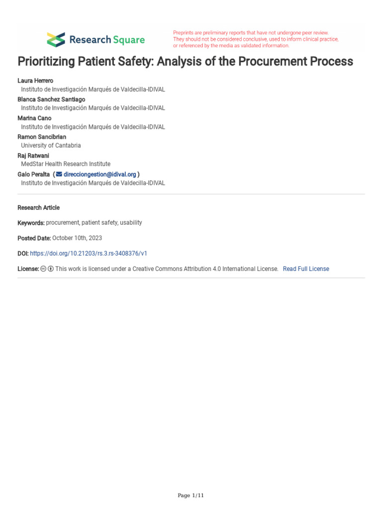 Prioritizing Patient Safety Analysis of The Procur | PDF | Usability ...
