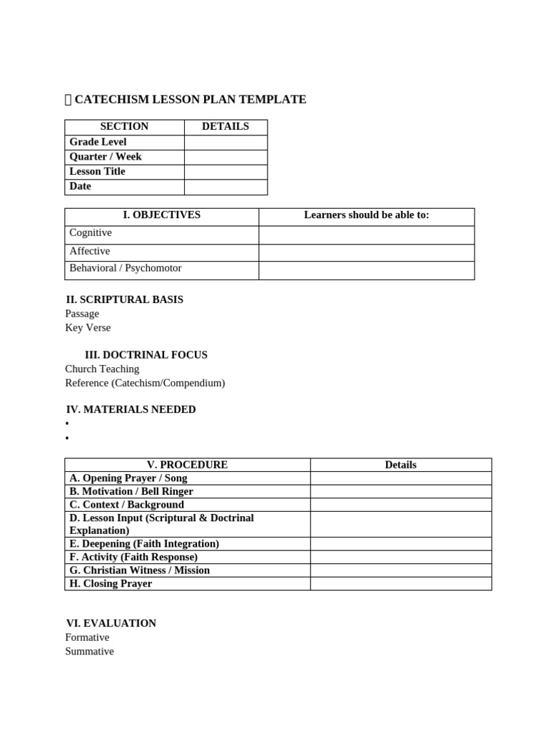 Catechism Lesson Plan Template | PDF