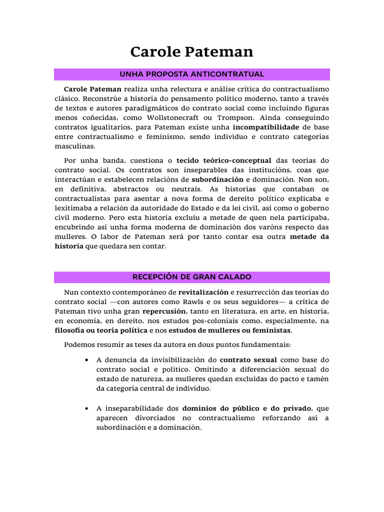 FP. Carole Pateman (apuntamentos) | PDF