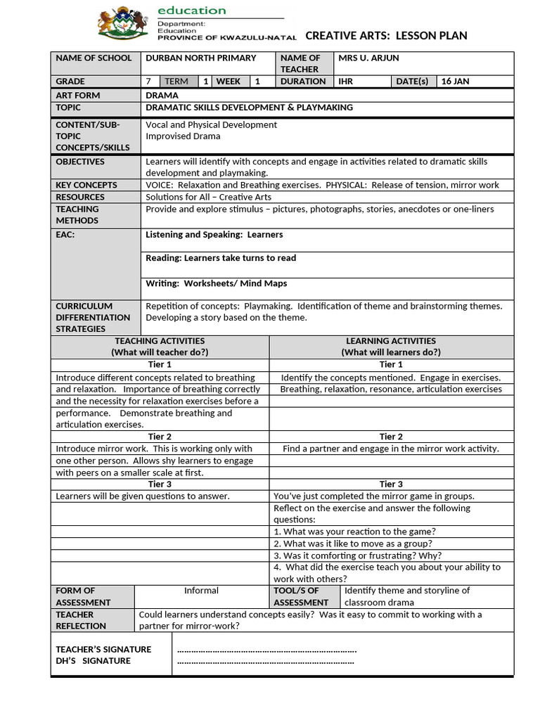 Gr 7 Lesson Plan Wk1 (t1) | PDF