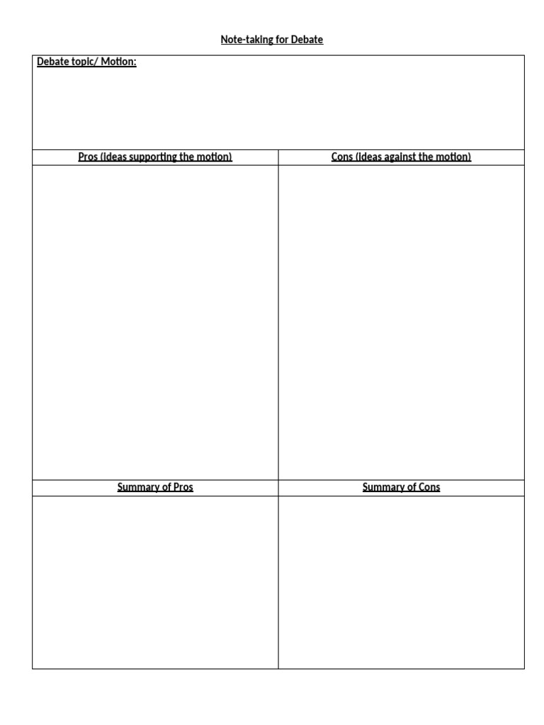 Note-Taking For Debate Debate Topic/ Motion | PDF
