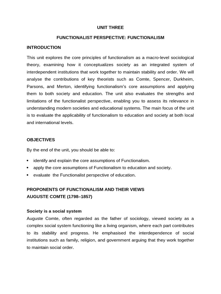 UNIT 3 Functionalist Pespective | PDF | Émile Durkheim | Sociology