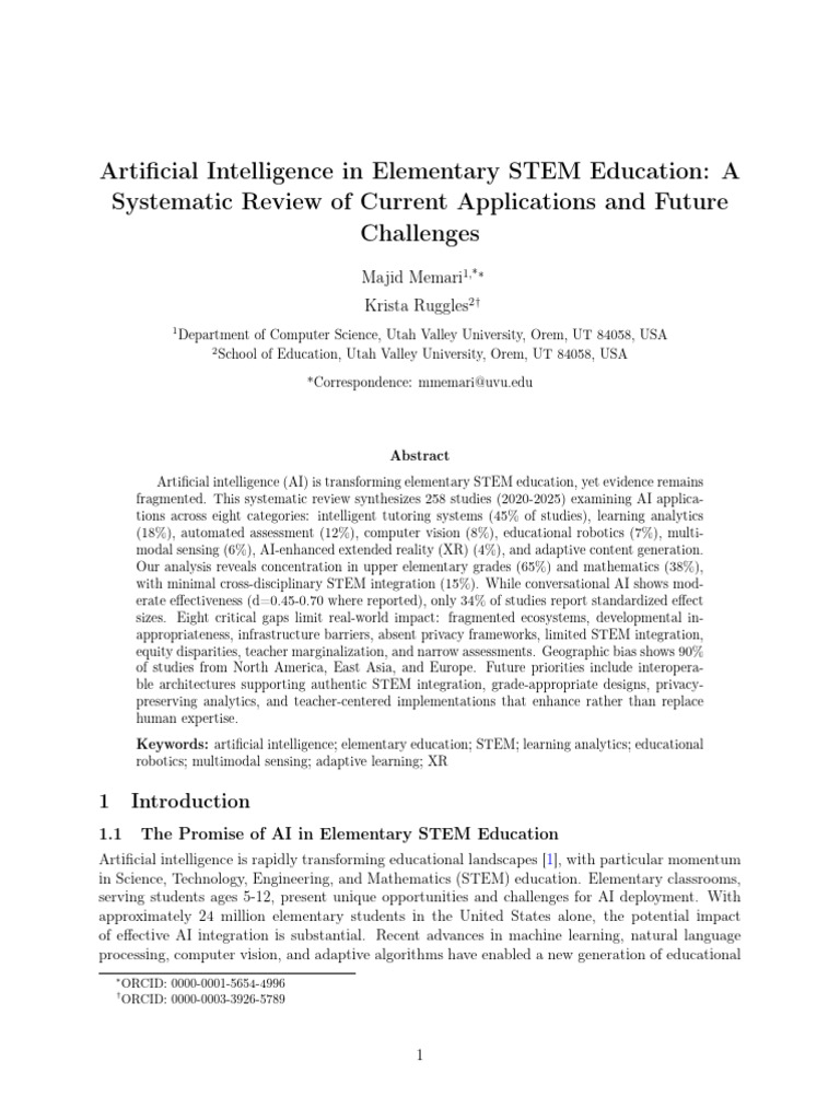 Artificial Intelligence in Elementary STEM Education: A Systematic ...