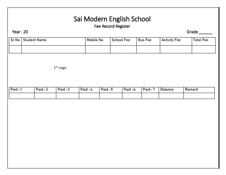Fee Register Format | PDF