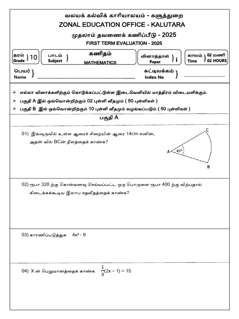 Grade 10t Maths 1st Term 2025 | PDF