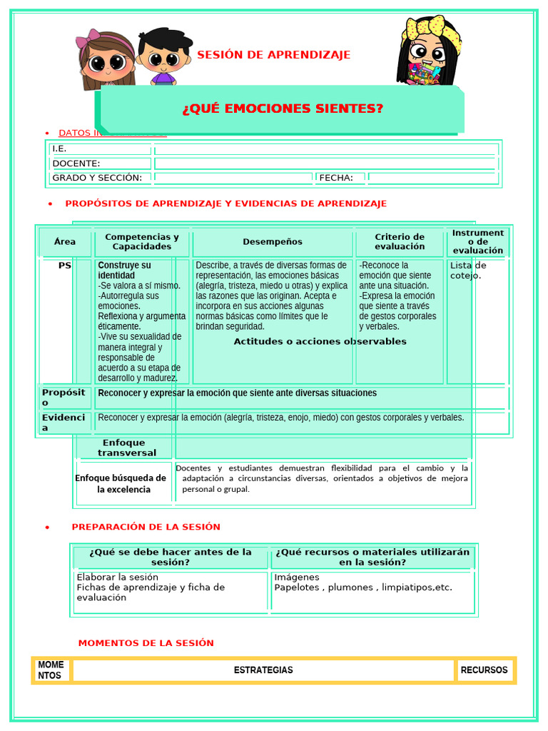 Sesion ¿Qué Emociones Sientes | PDF | Las emociones | Aprendizaje