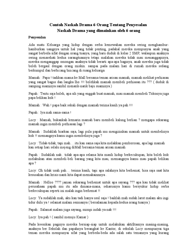 Contoh Naskah Drama 6 Orang Tentang Penyesalan Pdf