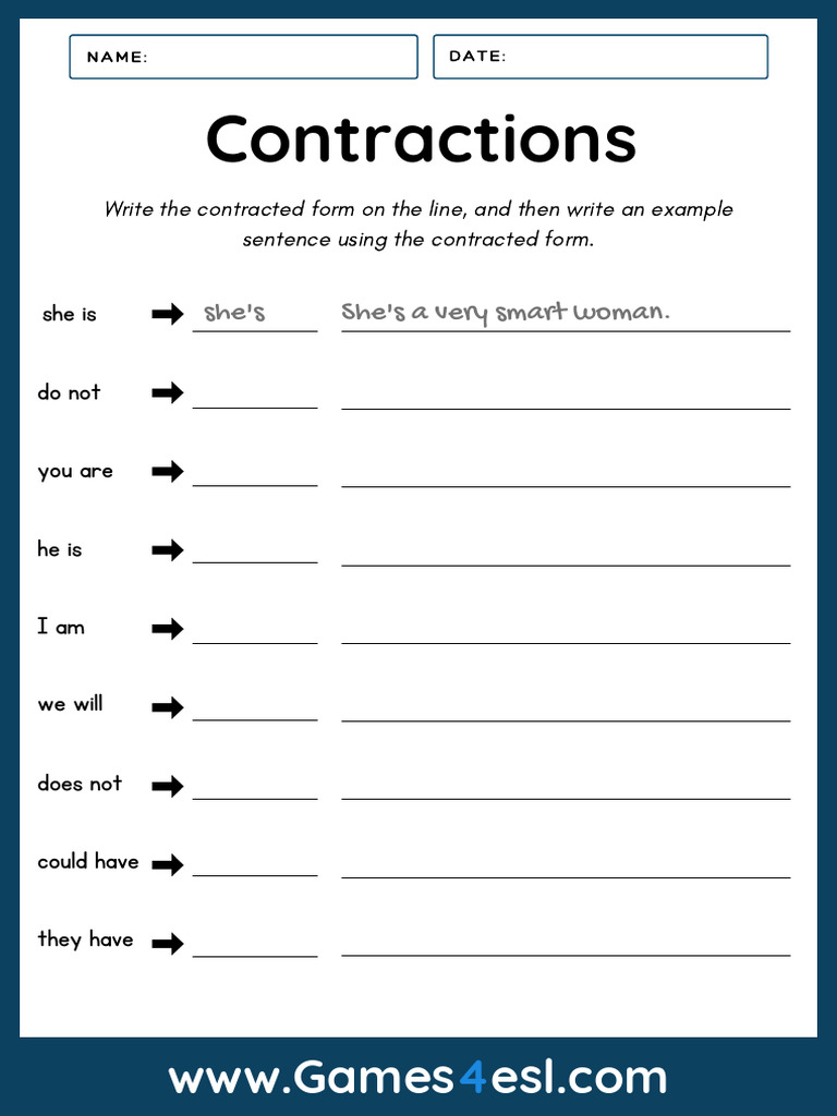 Contraction Worksheets 4 | PDF