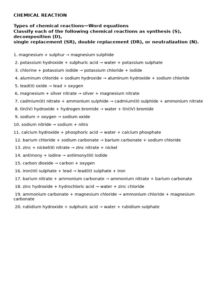 Chemical Reaction Activity 1 | PDF