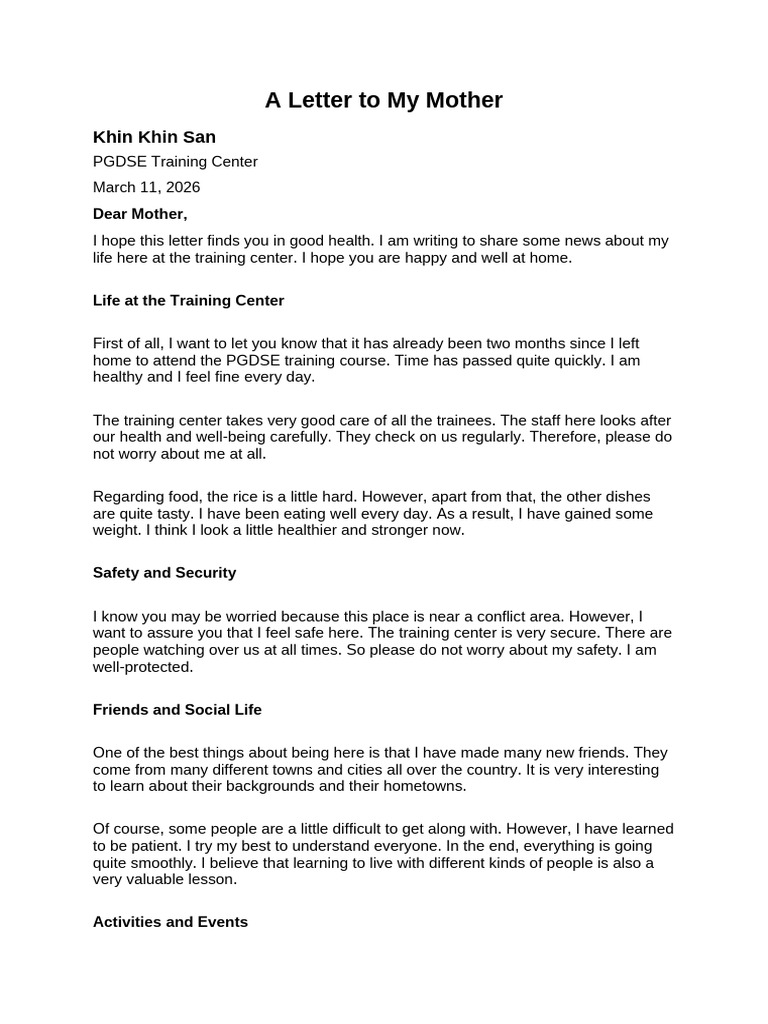 Letter To Mother v2 | PDF